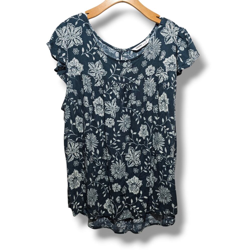 Sonoma Goods for Life women's Plus Size Blue Floral Babydoll Blouse 2x